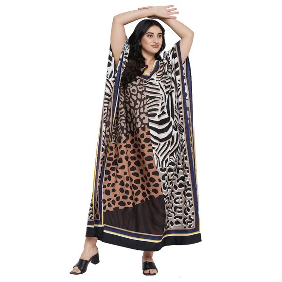 Animal Printed Brown Polyester Kaftan Dress for Women by Gypsie Blu - Picture 2 of 8